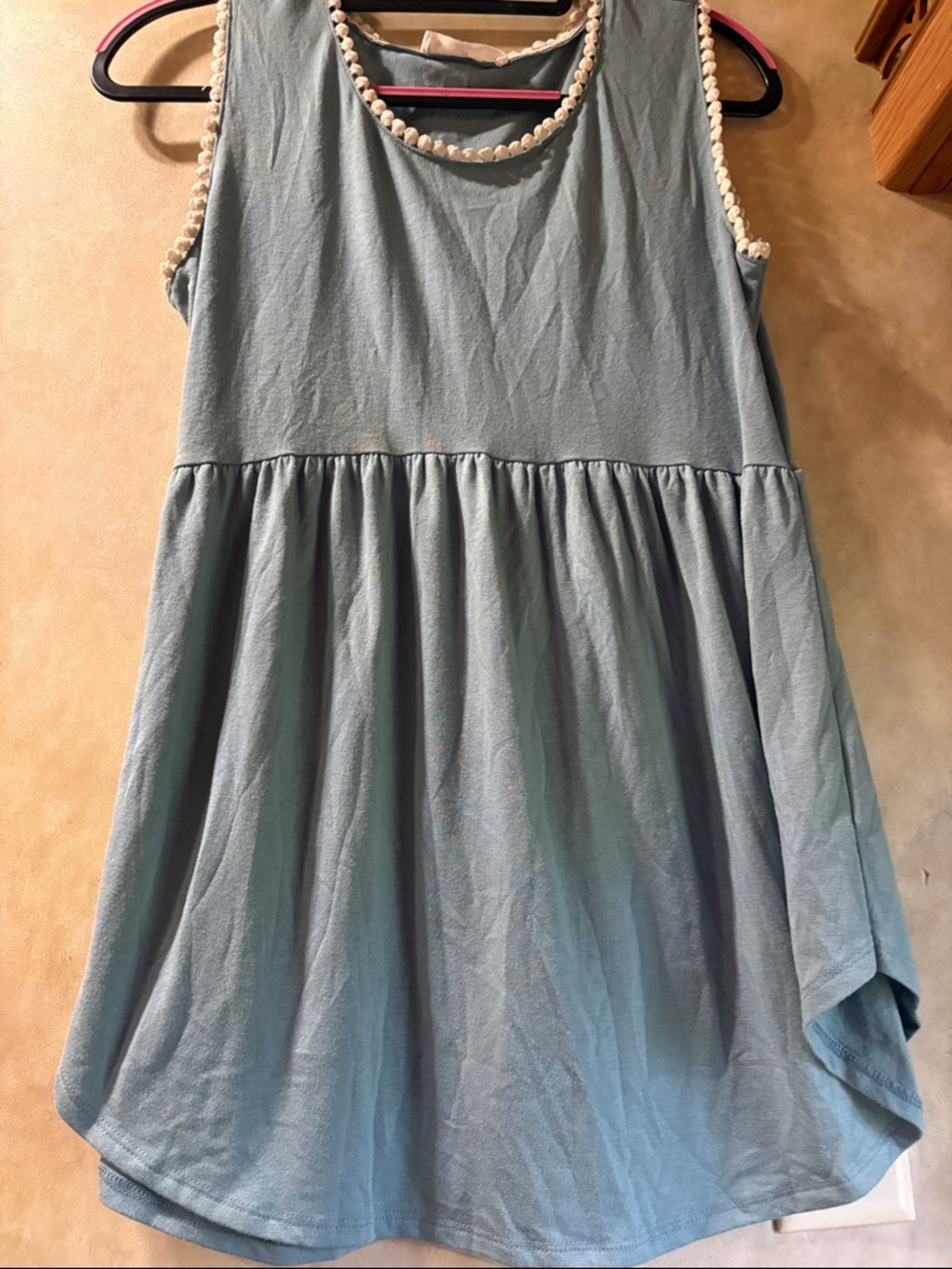 Sleeveless Babydoll Top with Pom Trim - Blue